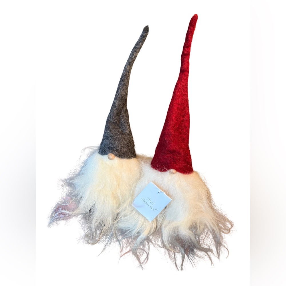 Asas Tomtebod EUC Set of 2 Whimsical Handmade Sweden Wool Gnome Red Gray Hats - Picture 2 of 10